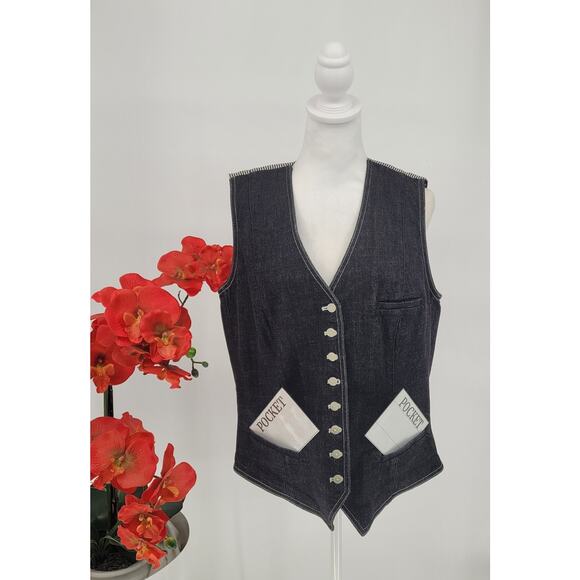 VTG Ralph Lauren Womens Black Denim Vest Size XL Western Cottage 90's Y2K - Picture 3 of 7